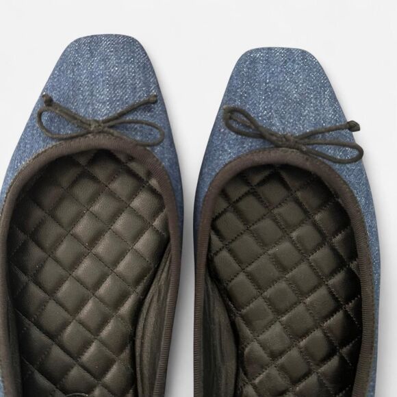 VERONICA BEARD Beatrix bow-detailed denim ballet flats 8.5 - Picture 4 of 5